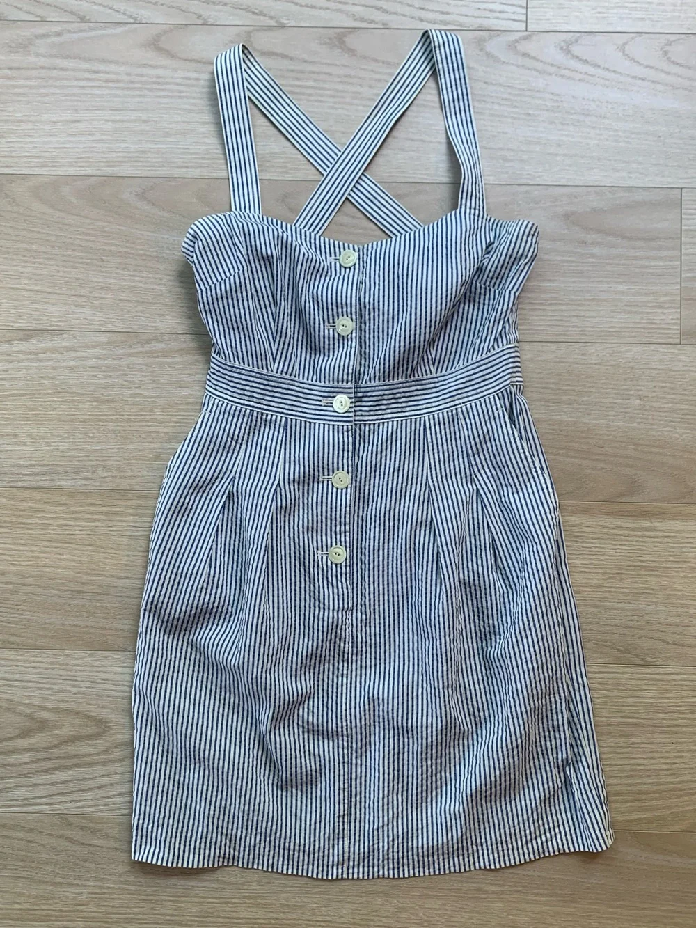 Rugby Ralph Lauren Blue and White Seersucker Mini Dress Size 4 - Picture 1 of 4